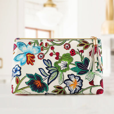 卸し売り鮮やかな刺繍の花模様の生地の優雅な美袋